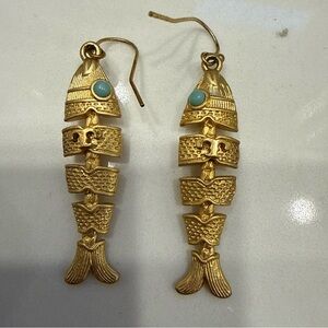Tory Burch Gold Fish Drop Earrings with Turquoise Accent